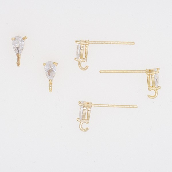 Gold-plated pins / teardrop cubic zirconia / 4x8mm 2pcs AKG872