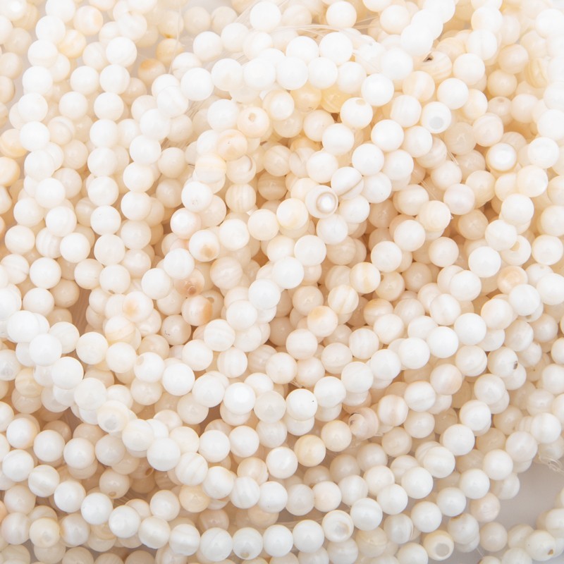 Mother of pearl beads / 6mm balls / cream / 65pcs / string MUKU06B