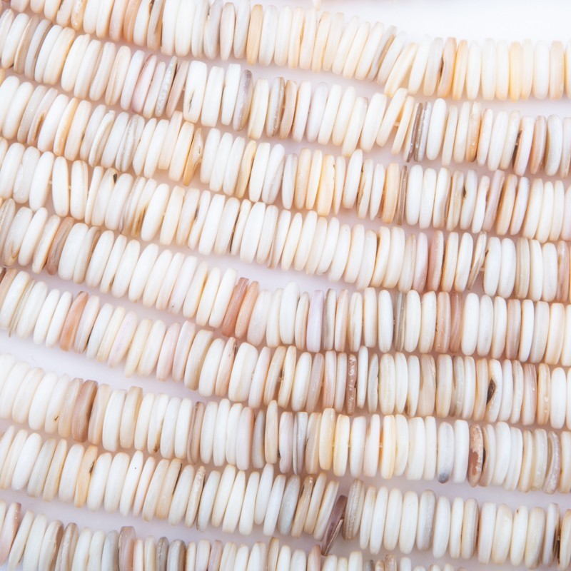 Shell beads / rings 9mm / beige and cream / rope 40cm / MU178