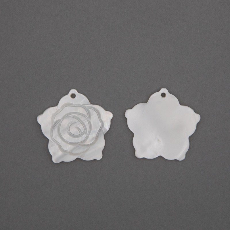 Pendants / mother of pearl / rose / 37mm / 1pc / MU184