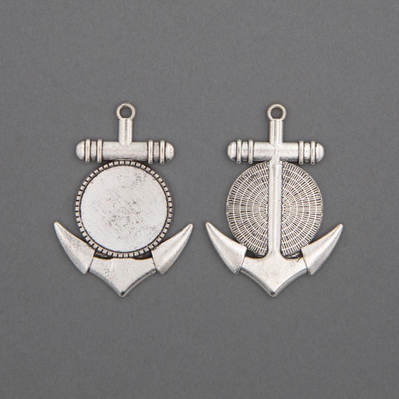 Cabochon binding anchor pendant 20mm medallion bases antique silver 45x32x2.4mm 1pc OKWI20AS27