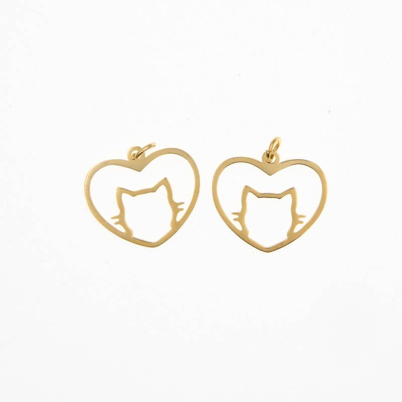 Cat heart pendant / surgical steel / gold-plated / 20x21mm, 1 piece ASS253KG