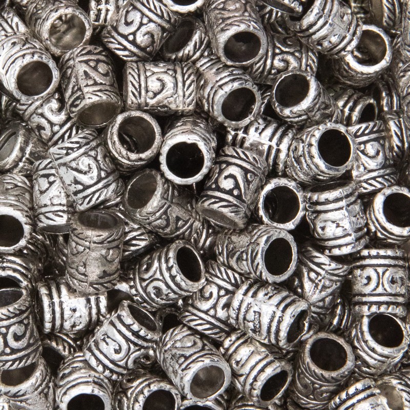Bead, spacer, decorative tube on a strap 7x9mm / antique silver 12pcs AAT693
