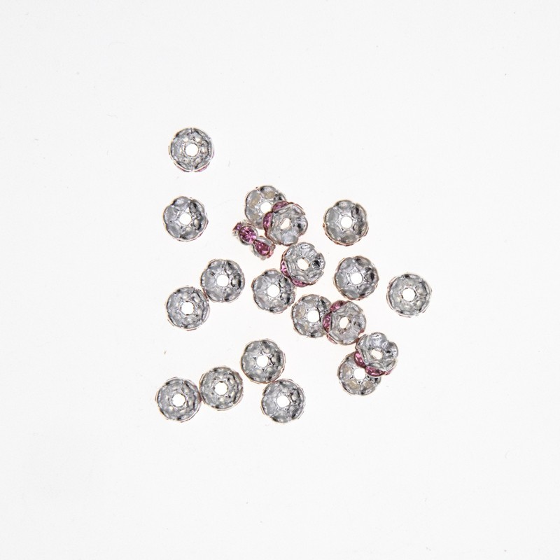 Przekładki z kryształkami jasne srebro / różowe 6x3mm 4szt AASJ152