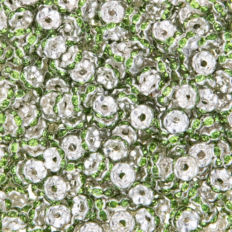 Przekładki z kryształkami jasne srebro / zielone 6x3mm 4szt AASJ154
