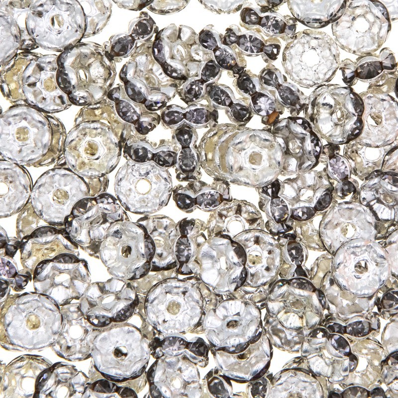 Przekładki z kryształkami jasne srebro / szare 8x3.6mm 4szt AASJ161