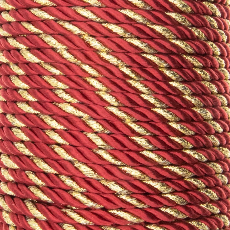 Twisted / burgundy string with gold thread 4mm 4m PWLS4003