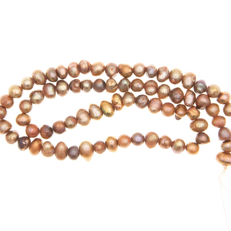 Dyed pearls / brown / rope 34cm / irregular 74pcs / approx. 7mm PASW260