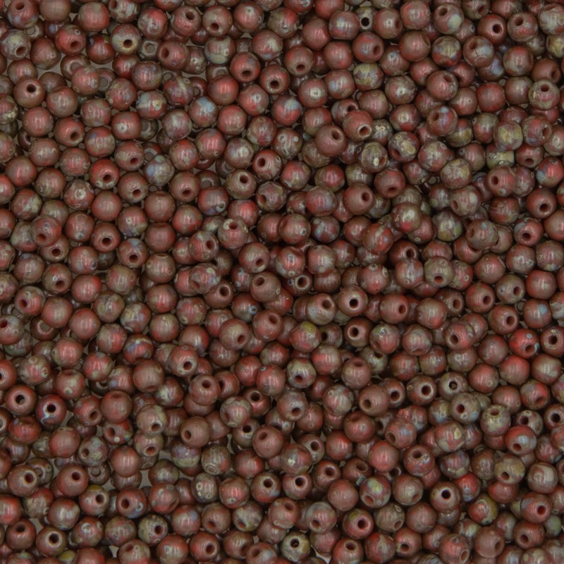 Czech beads / 3mm balls / opaque red green picasso / 50pcs / SZGBKG03157