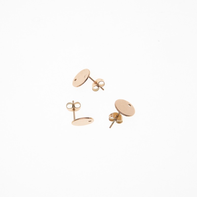 Round studs with eyelet / rose gold-plated surgical steel / 10x1mm 2pcs BKSCH03BRG