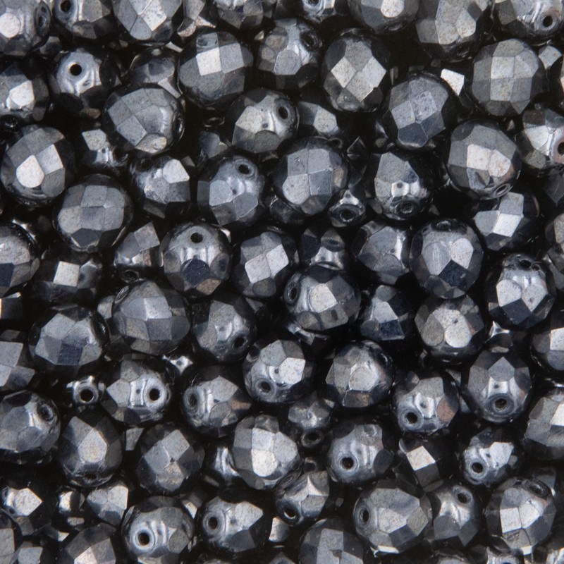 Czech beads / 8mm faceted beads / hematite / 10pcs / SZGBKF08115