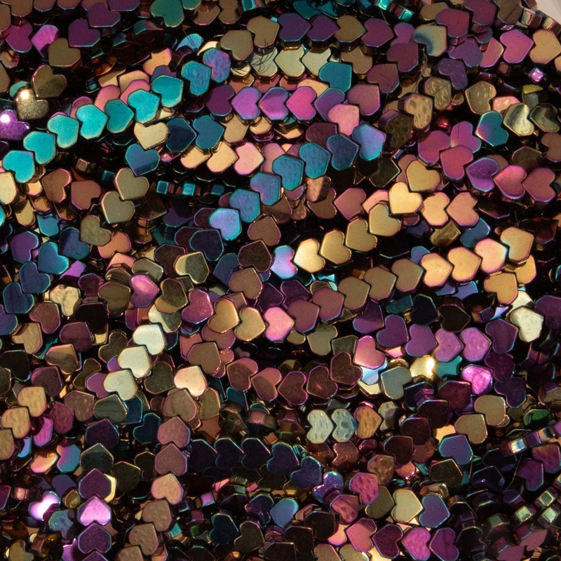 Hematite / 6mm hearts / opal copper / 84pcs / rope / KAHE9701
