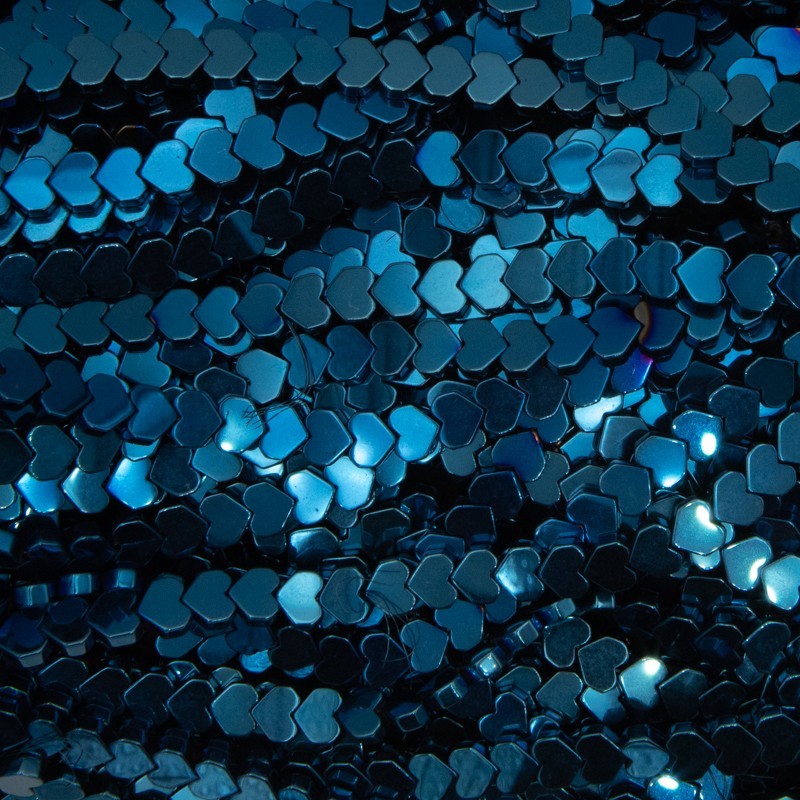 Hematite / 6mm hearts / blue / 84pcs / rope / KAHE9708