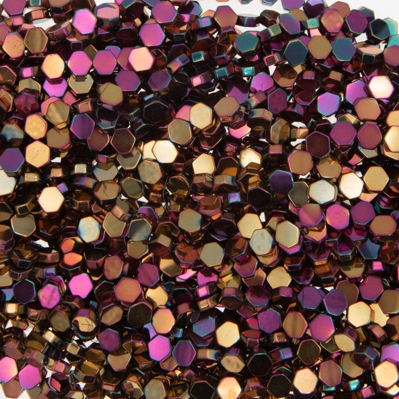 Hematite / hexagon 6mm / opal copper / 60pcs / rope KAHE8802