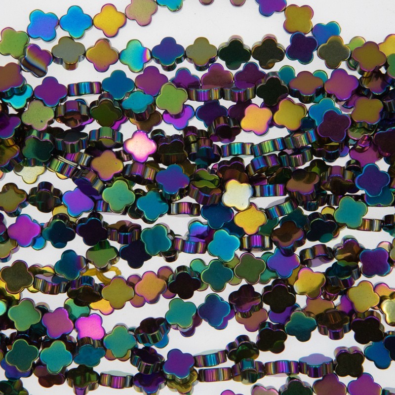 Hematite / Alhambra 8mm bead / rainbow / 4pcs KAHE11601