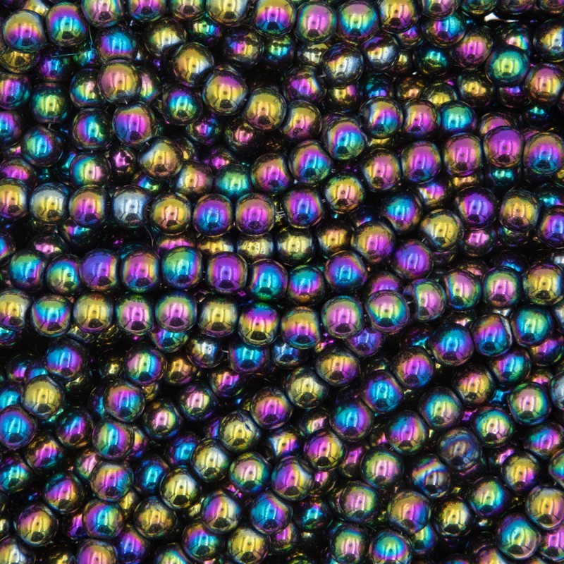 Hematite / rainbow / 6mm beads / rope KAHEKU06RB