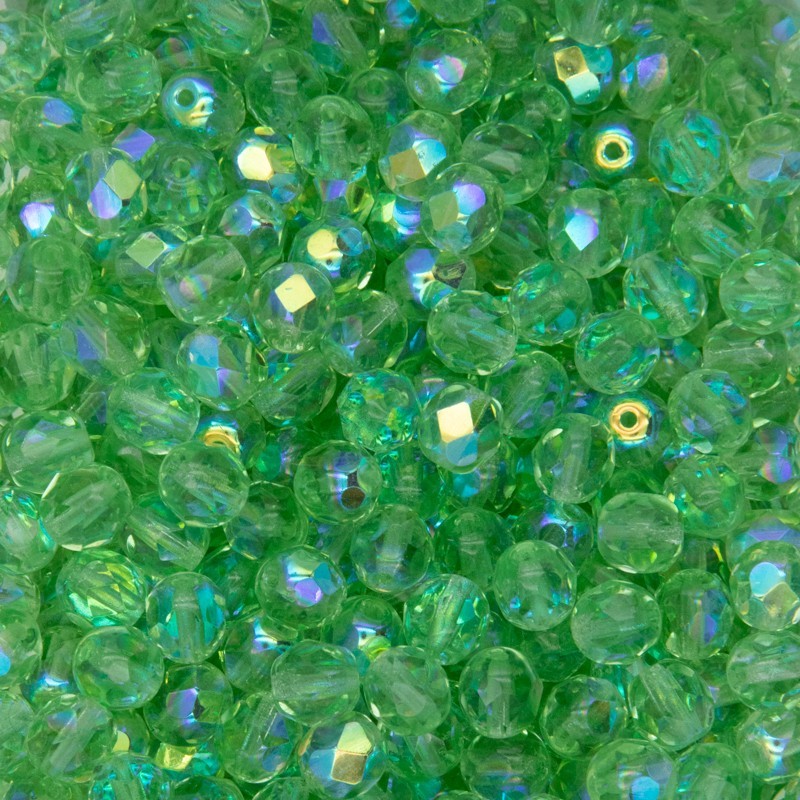 Czech beads / 6mm faceted beads / lt green AB / 25pcs / SZGBKF06094