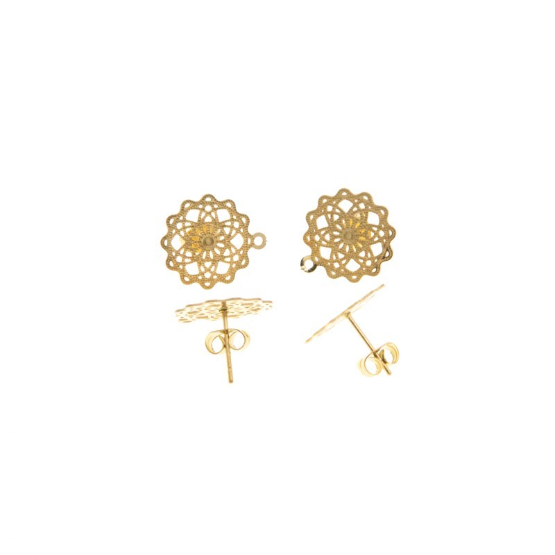 Openwork pins 15mm with a hole and a plug surgical steel / gold 2pcs BKSCH51KG