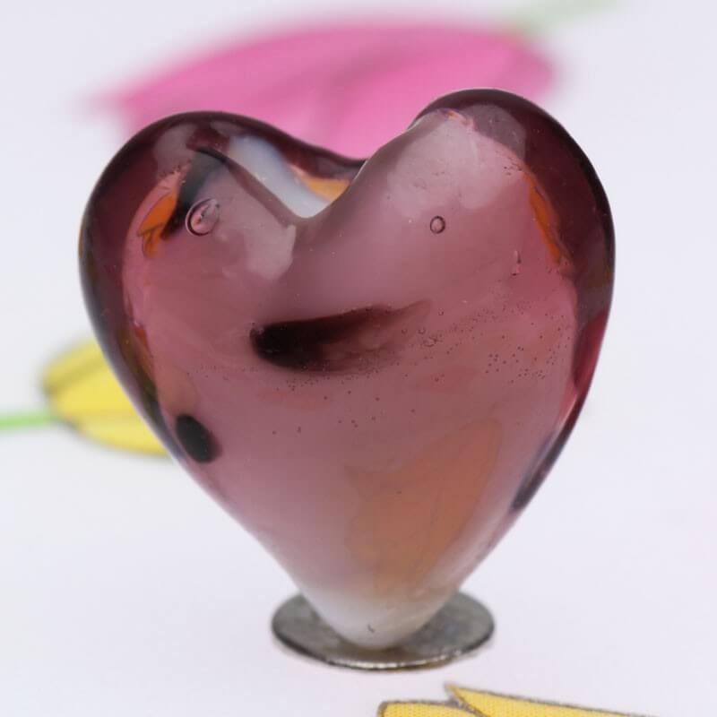 Heart lampwork glass violet 12mm 3pcs SZLASEM032