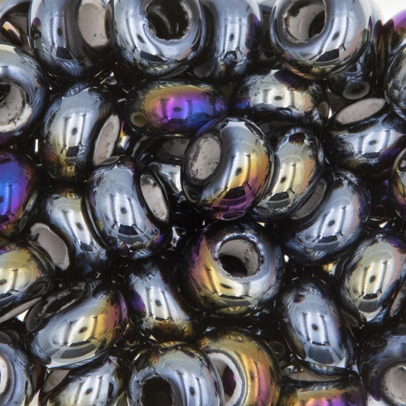 Modular ceramic bead / black rainbow / 15mm 2pcs CPAN15S18