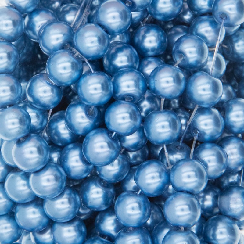 Koraliki kulki szklane perłowe/ błękitne 8mm 100szt/sznur SZPEKA0801