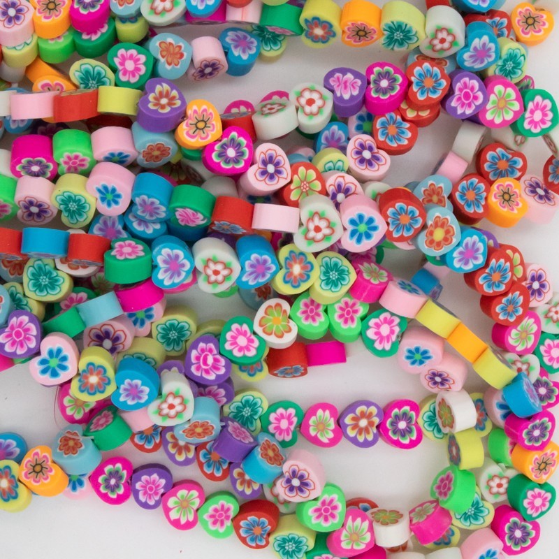 Katsuki beads / heart with flower approx. 10mm / rope 40pcs / MOKSZ006