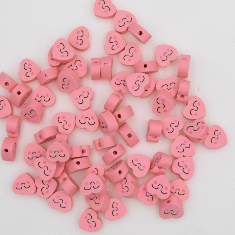 Katsuki beads / pink hearts with a face about 9mm / 10pcs / MOKSZ025