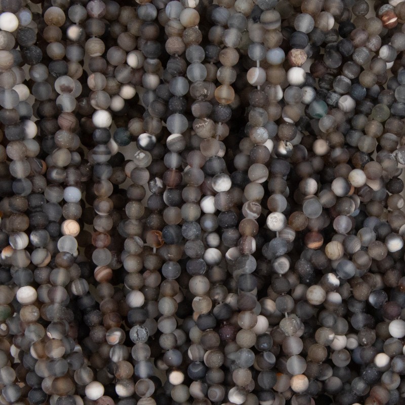 Agate beads matt gray / brown balls 4mm 90pcs (cord) KAAGM0422