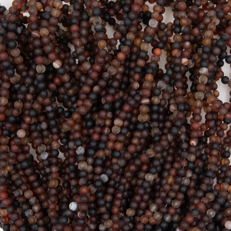 Agate beads matt dark brown balls 4mm 90pcs (cord) KAAGM0421