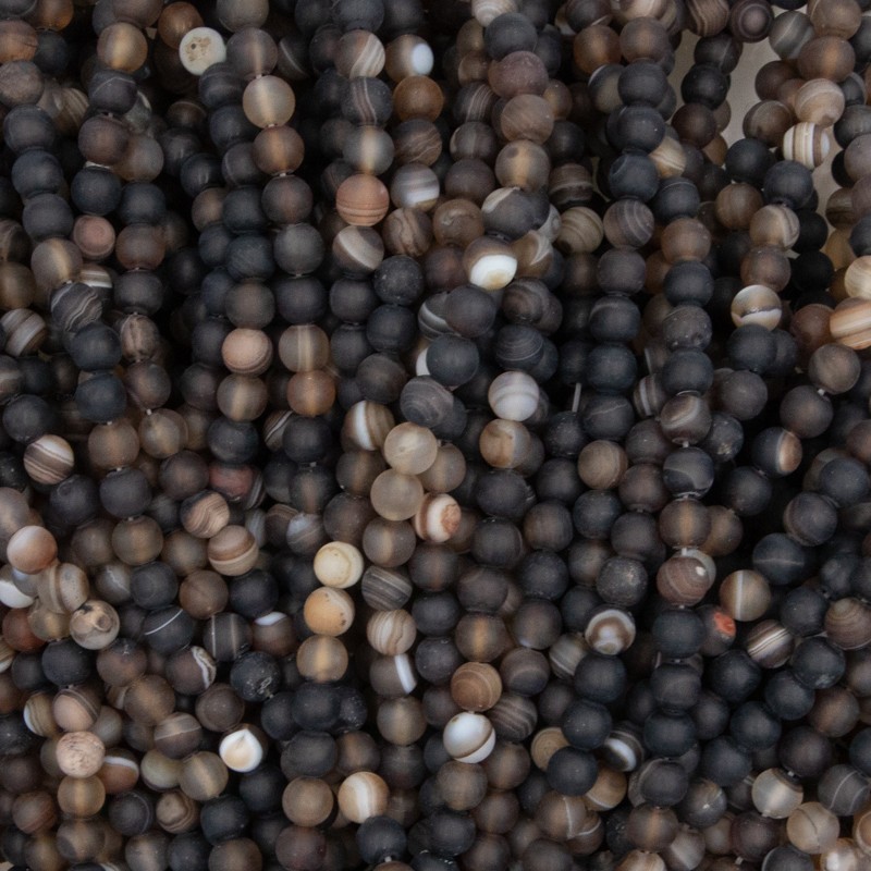 Koraliki agat matowy czarny/ brązowy kulki 6mm 63szt (sznur) KAAGM0605