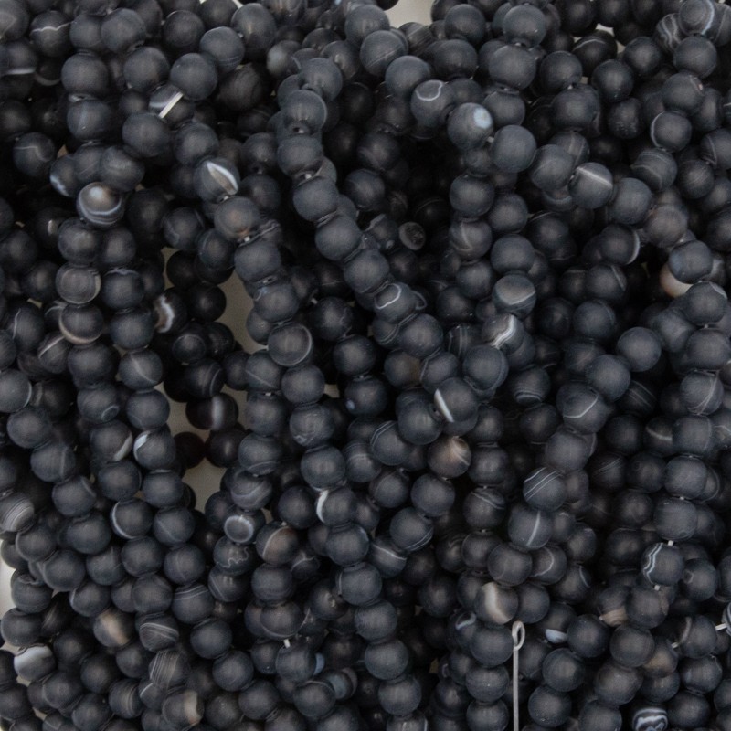 Matte black agate beads 6mm balls 63pcs (string) KAAGM0635