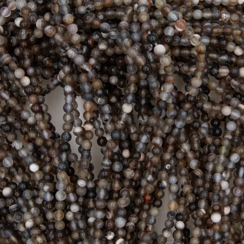 Brown / gray agate beads 4mm balls 90pcs (cord) KAAG0422