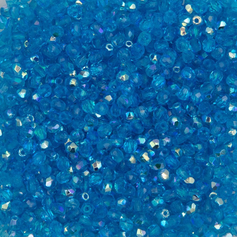 Czech beads / 3mm beads faceted / dk aquamarine AB / 50pcs / SZGBKF03-KO-X60040