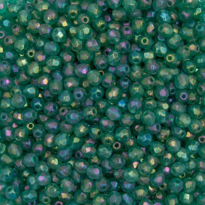 Czech beads / 4mm beads faceted / luster iris - emerald / 25pcs / SZGBKF04-KO-LR50730