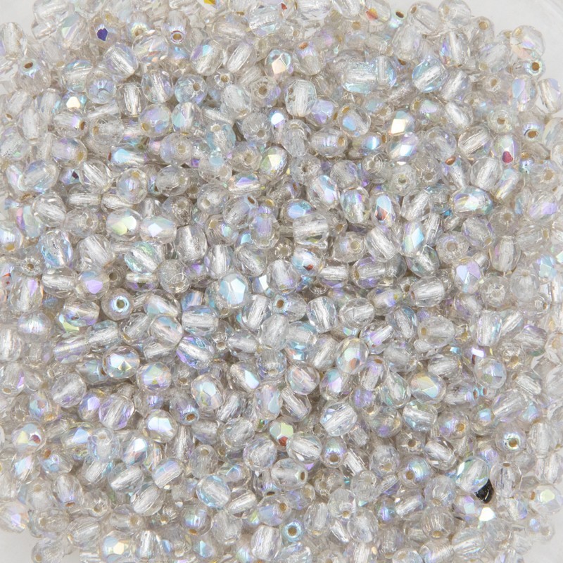 Czech beads / 4mm beads faceted / crystal AB - silver-lined / 25pcs / SZGBKF04-KO-SLX00030