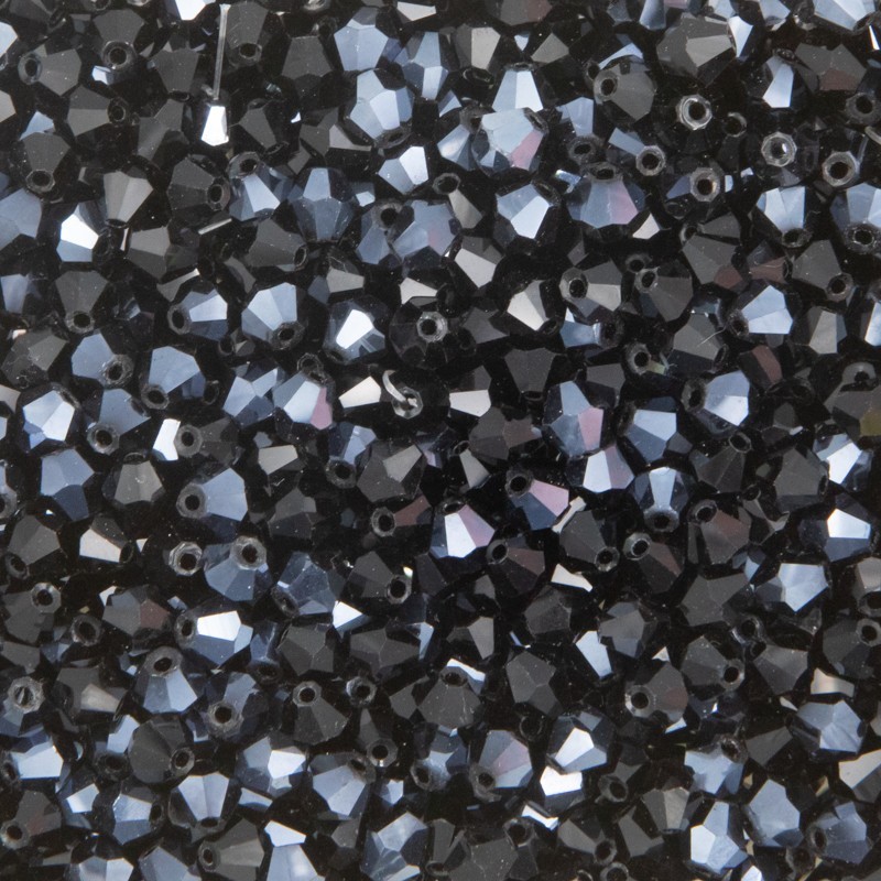 Crystal glass cut beads bicone black AB 4mm 10pcs SZSZBI0422