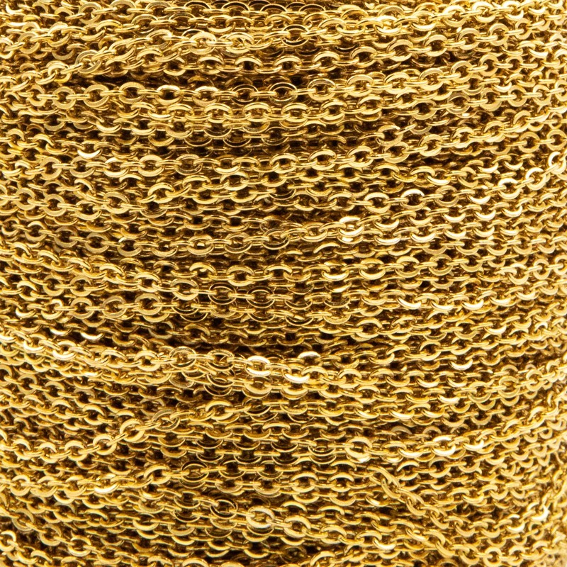 Łańcuszek ze stali chirurgicznej złoty/ ankier płaski 2.4x3.2mm 1m LLSCHKG05