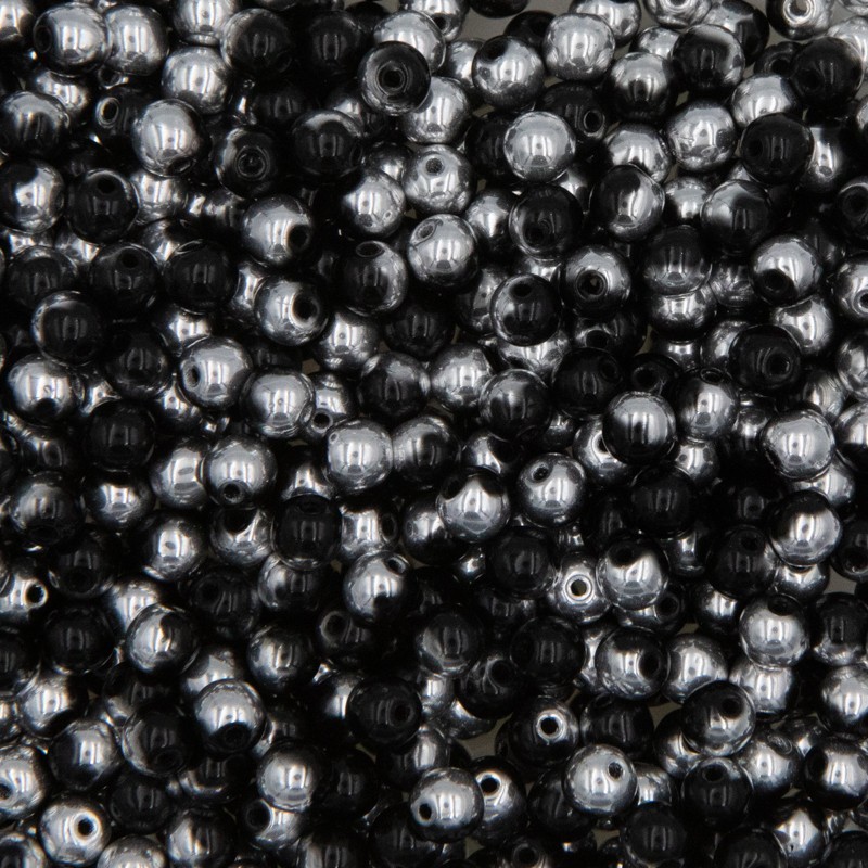 Czech beads / 4mm beads / jet silver AB / 5g / approx. 55pcs / SZGBKG04A013