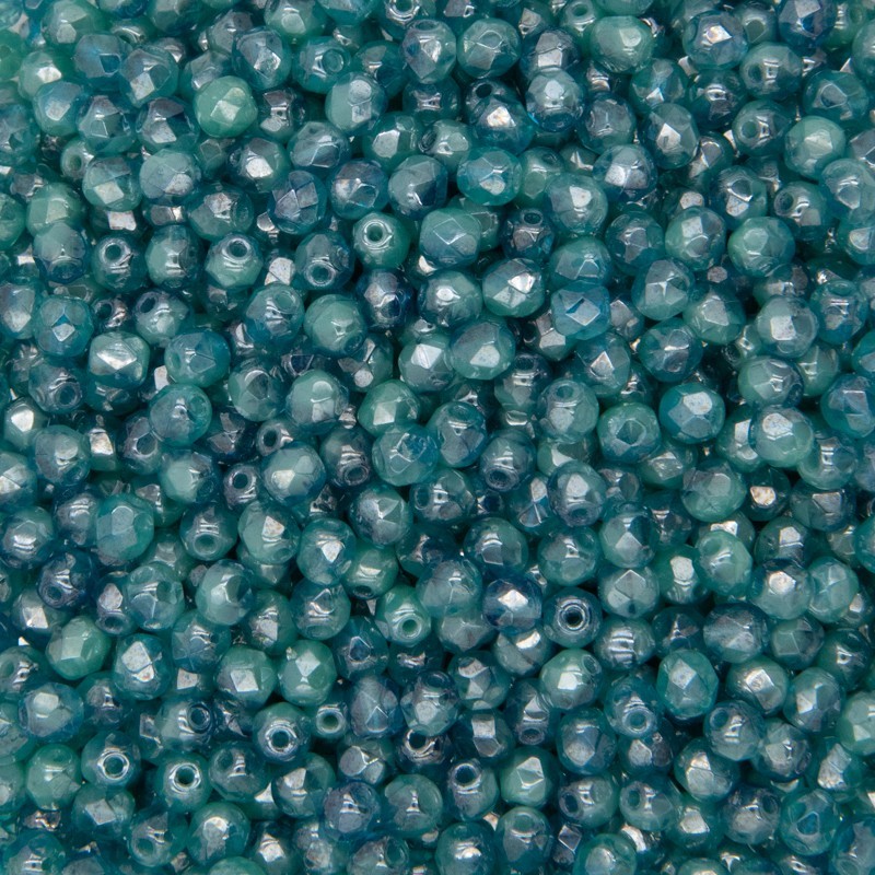 Czech beads / 4mm beads faceted / luster-turquoise / milky blue AB / 5g / approx. 60pcs / SZGBKF04A123