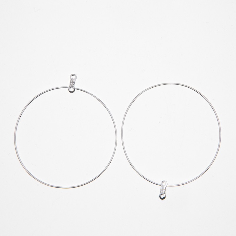 Earring base with holder / circle 50mm 2 pcs light silver AASJ176