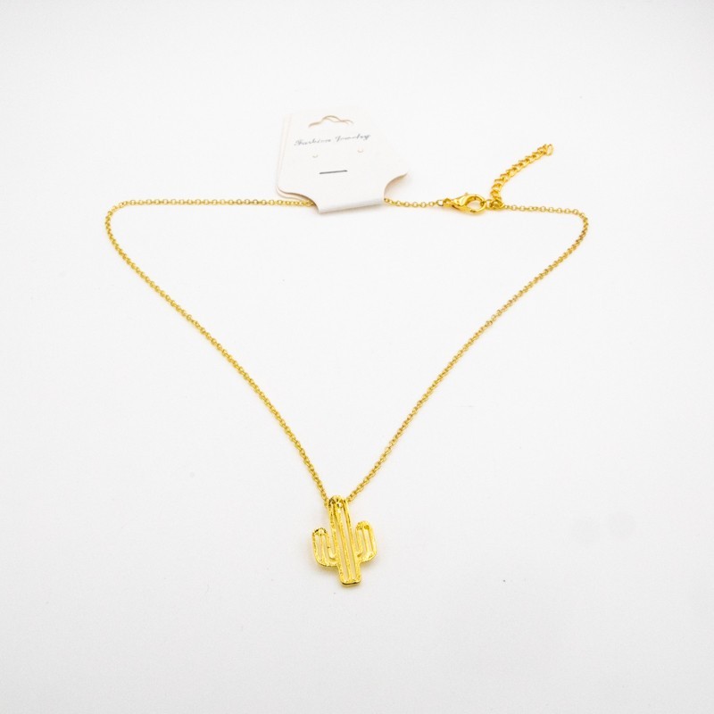 Chain with pendant / ready necklace / golden cactus 1pc AKG878