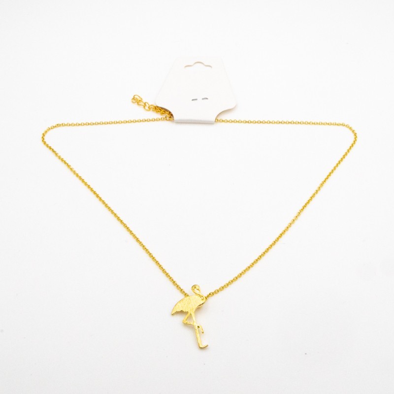 Chain with pendant / ready necklace / golden flamingo 1pc AKG880