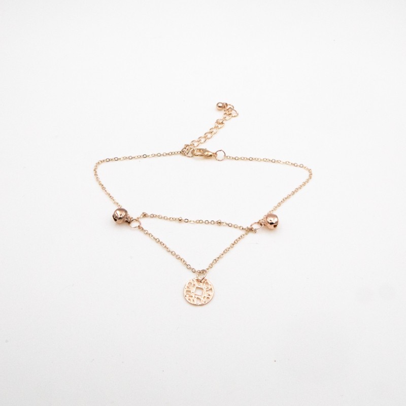 Bracelet with a coin and bells / rose gold 1pc AKG882