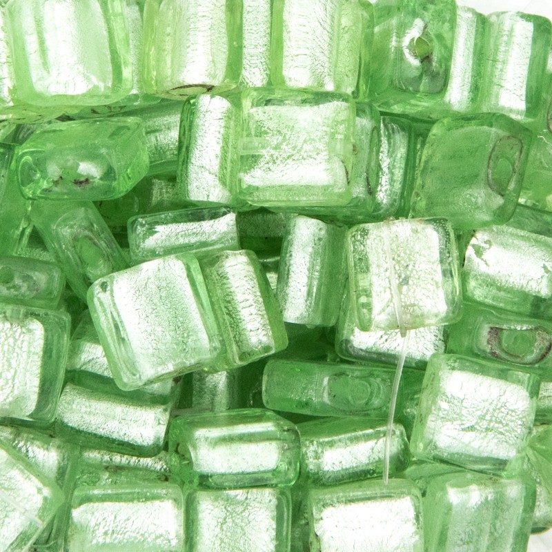 Venetian glass tiles / light green 12x12x5mm 2pcs SZWEKAM25