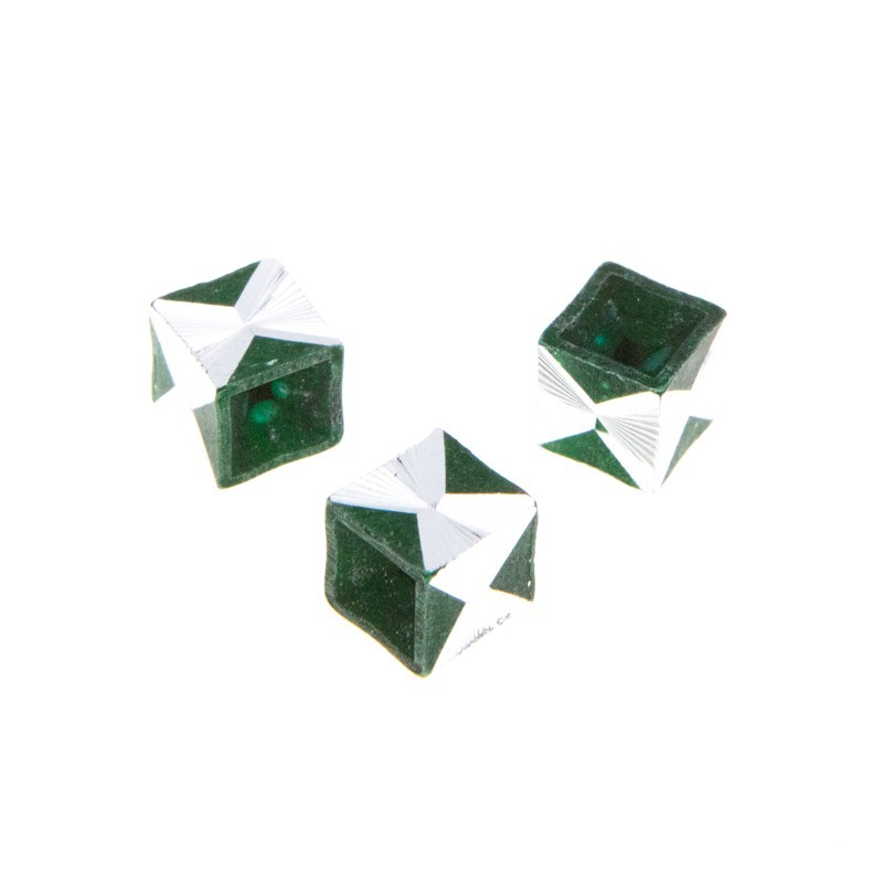 Cube bead / decorative spacer / silver with green 8mm 8pcs AASP139