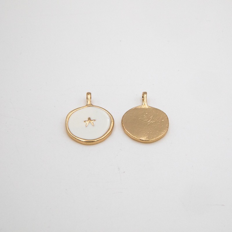 Enamel gold pendant / star / white 18mm 1pc AKG898