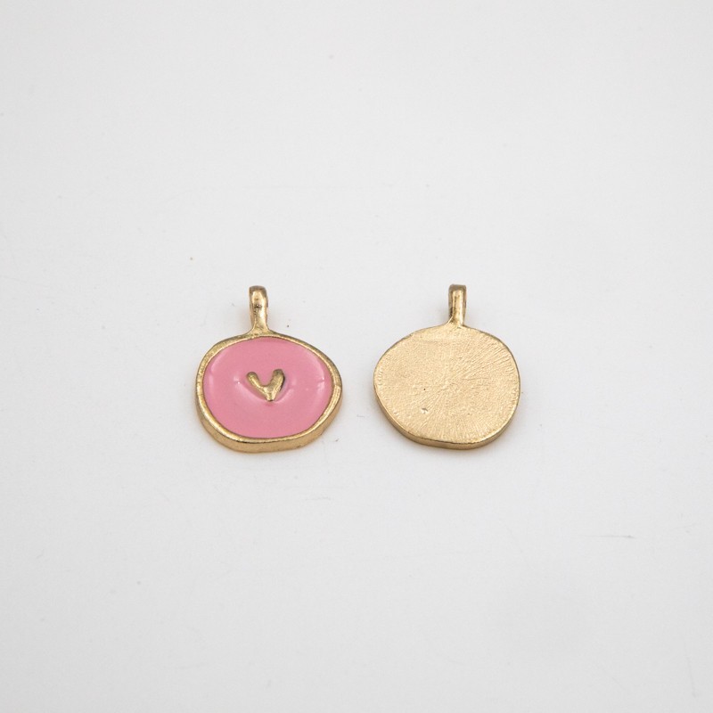 Gold enamel pendant / heart / pink 18mm 1pc AKG901