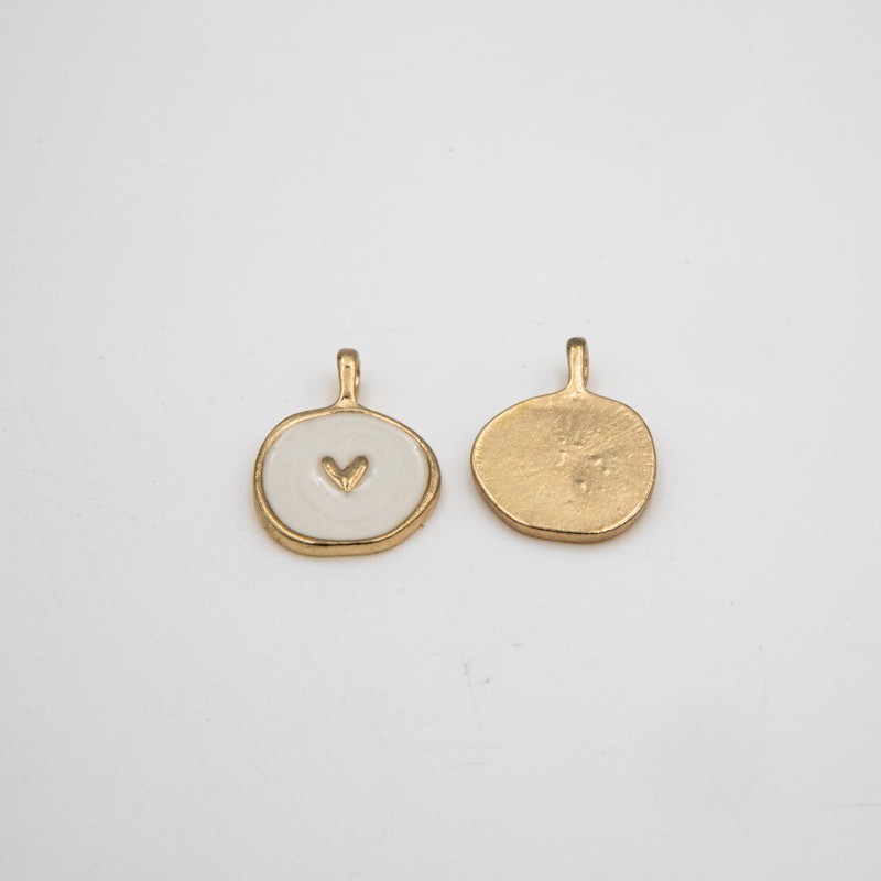 Gold enamel pendant / heart / white pearl 18mm II QUALITY 1pc AKG901C