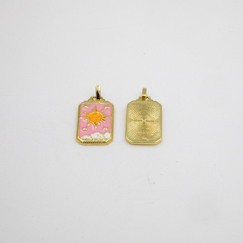 Gold-plated enameled copper pendant / sun / pink 14x27mm 1pc AKG904