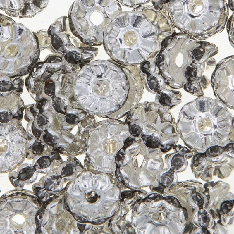 Przekładki z kryształkami jasne srebro/ szare 10x4mm 2szt AASJ182